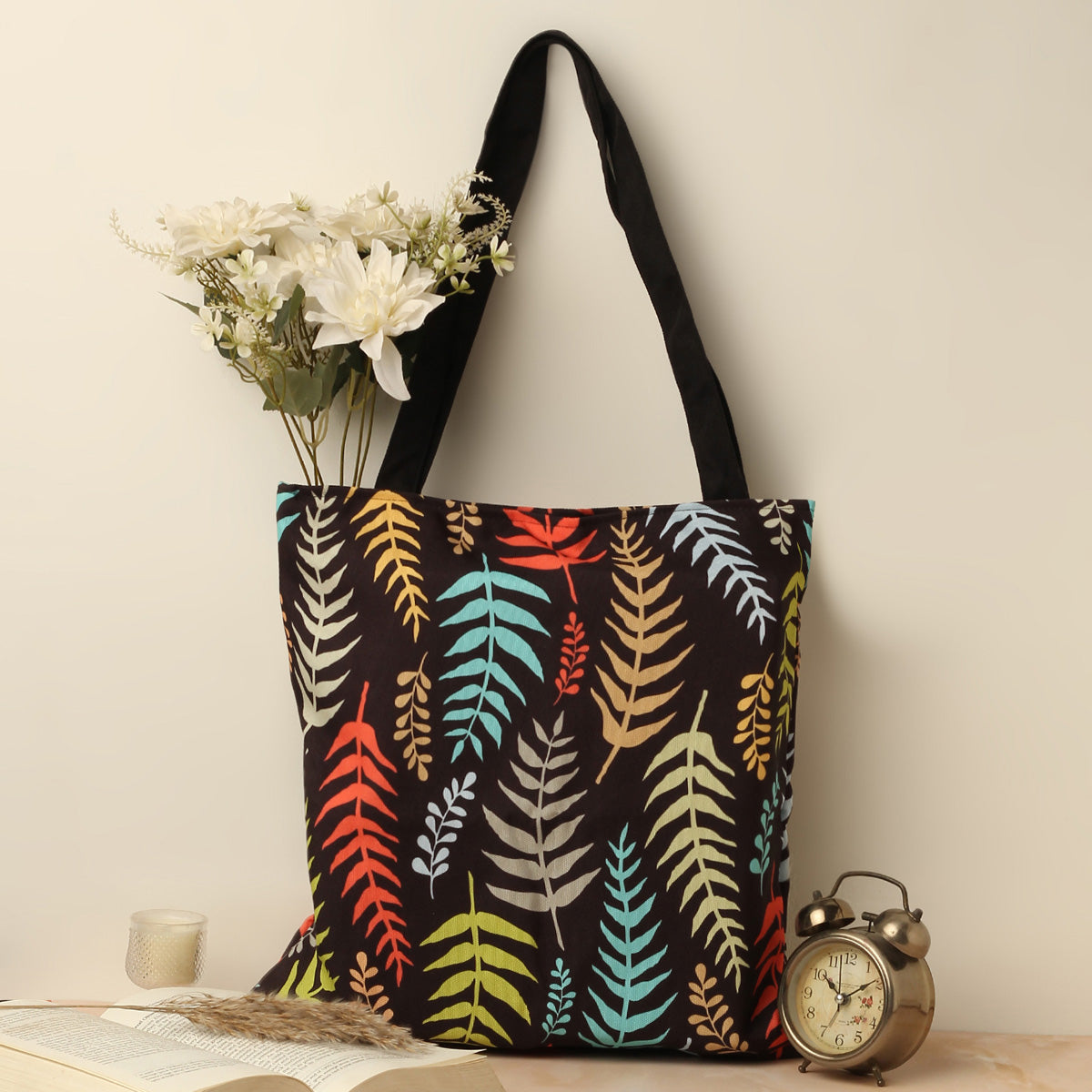 Leaf Pattern Cotton Canvas Tote Bags