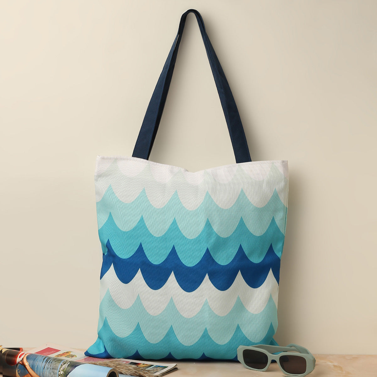 Ocean Waves Cotton Canvas Tote Bags
