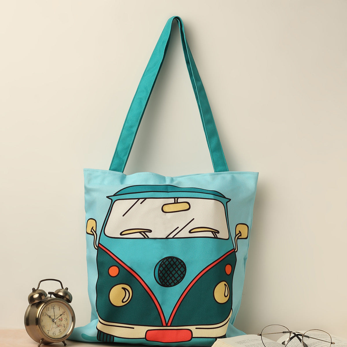 Cartoon Van Cotton Canvas Tote Bags