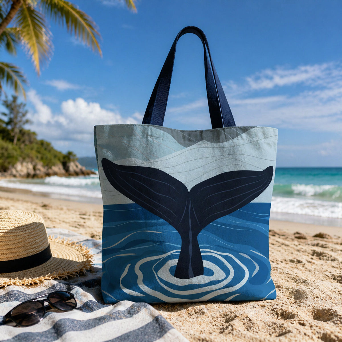 Cute Sperm Whale Ocean Theme Tote Bag