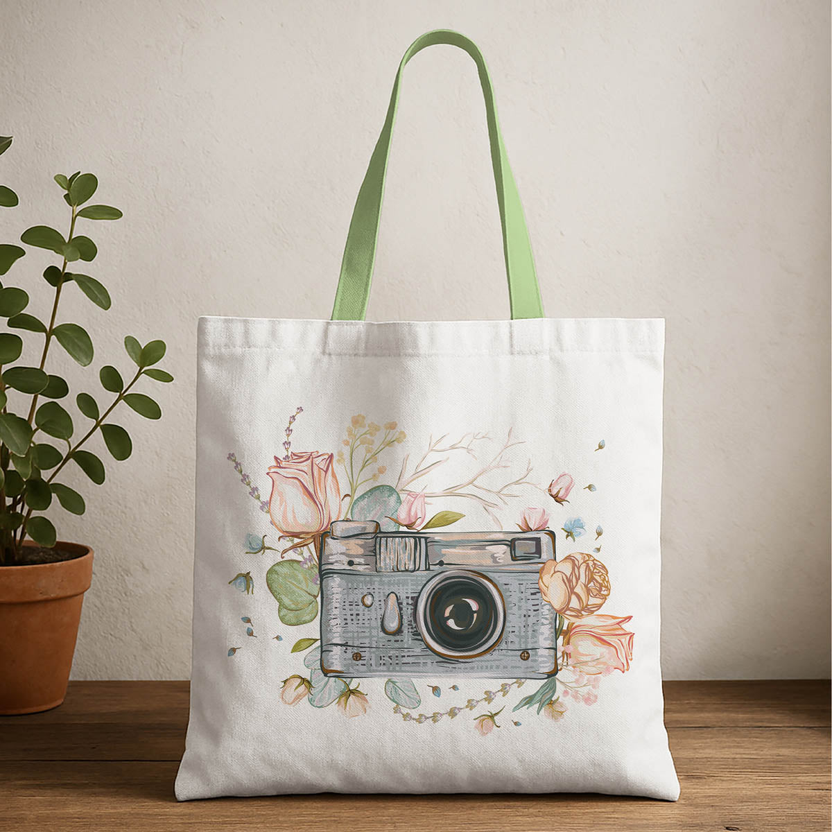 Vintage Camera Art Canvas Tote Bag