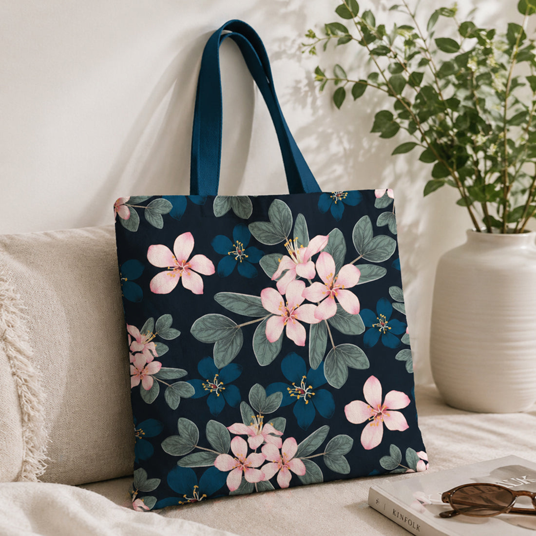 Midnight Bloom Cotton Canvas Tote Bags