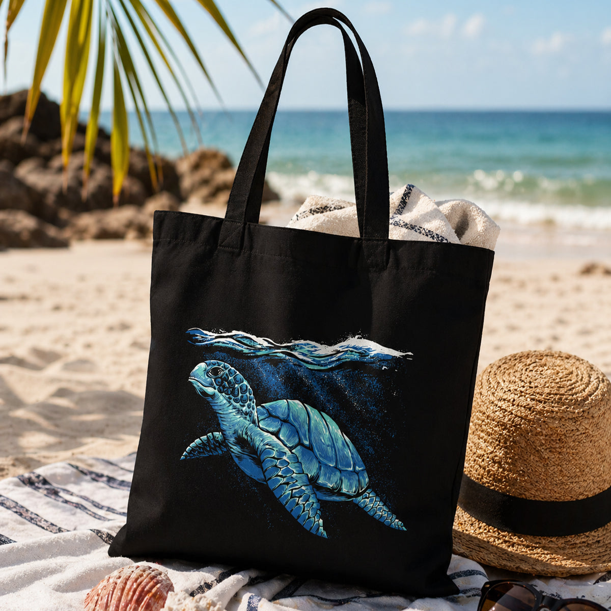 Blue Turtle Ocean Theme Tote Bag