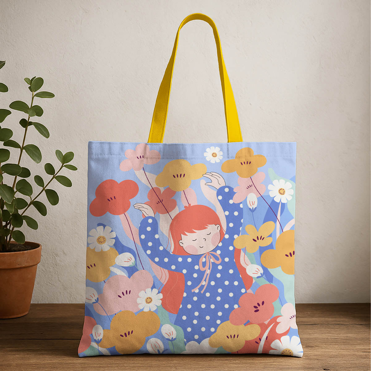 Happy Girl Canvas Tote Bag