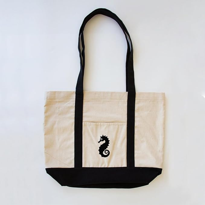 Seahorse Embroidered Beach Tote Bag