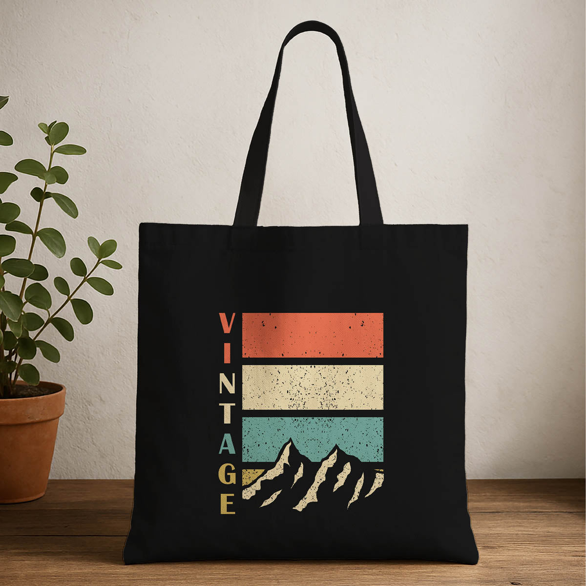 Vintage Mountain Art Canvas Tote Bag