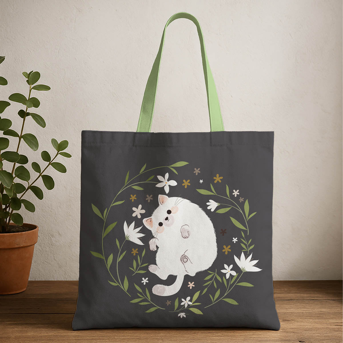 Cute Cat Canvas Tote Bag