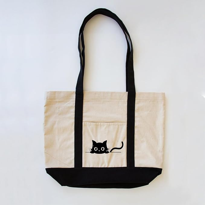 Cat Embroidered Beach Tote Bag