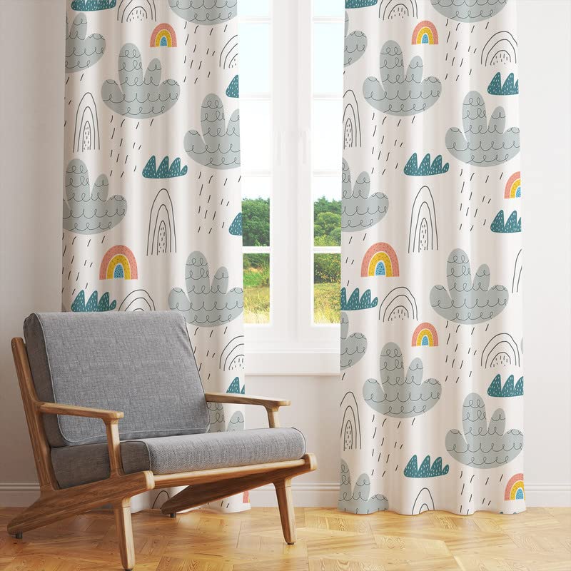 Rainbow Clouds Printed Kids Grommet Curtains