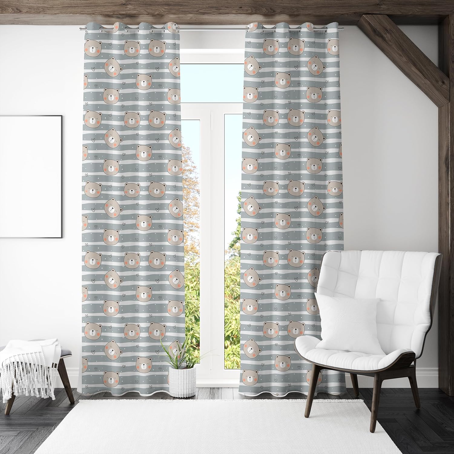 Happy Bear Premium Printed Velvet Curtains