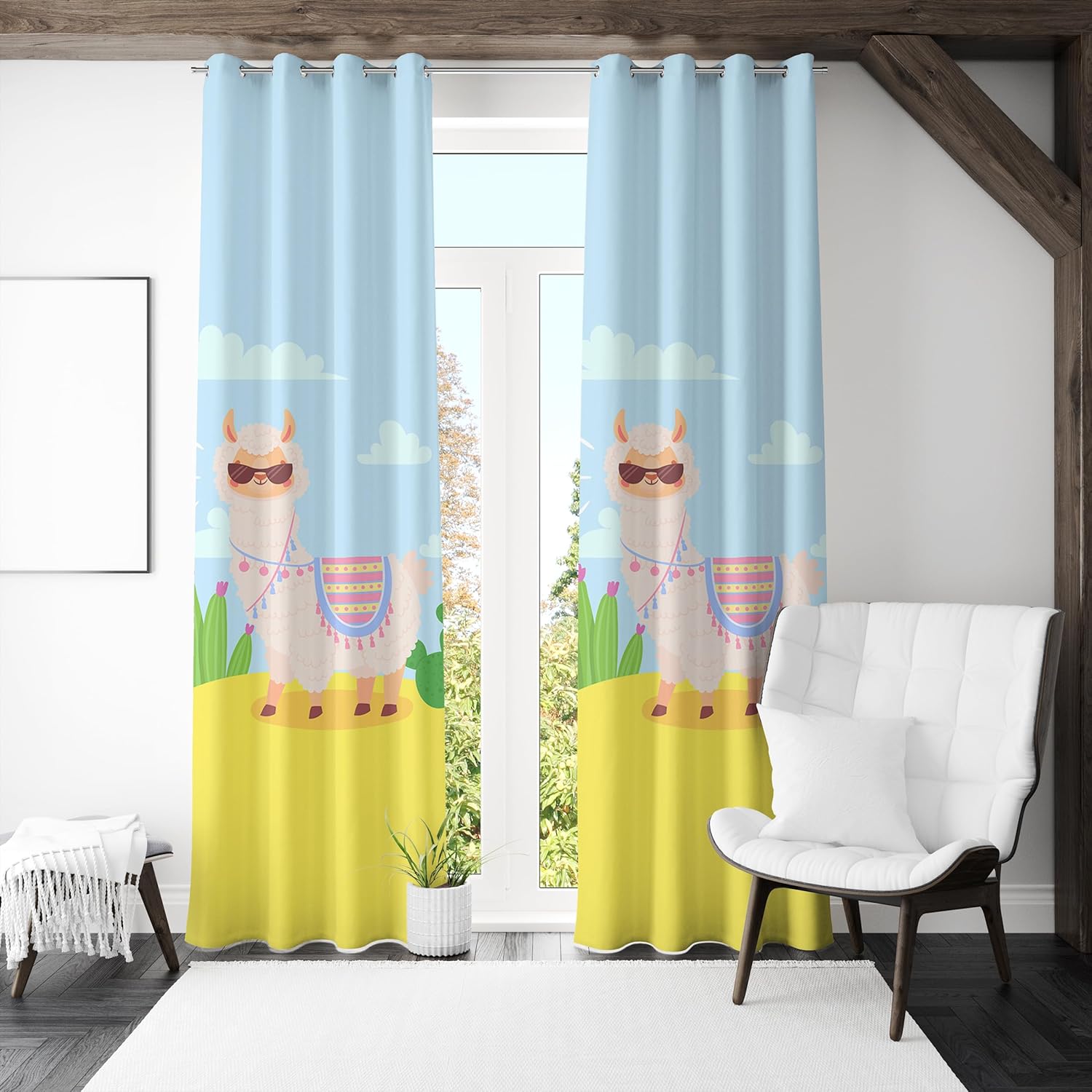 Cute Llama Premium Printed Velvet Curtains