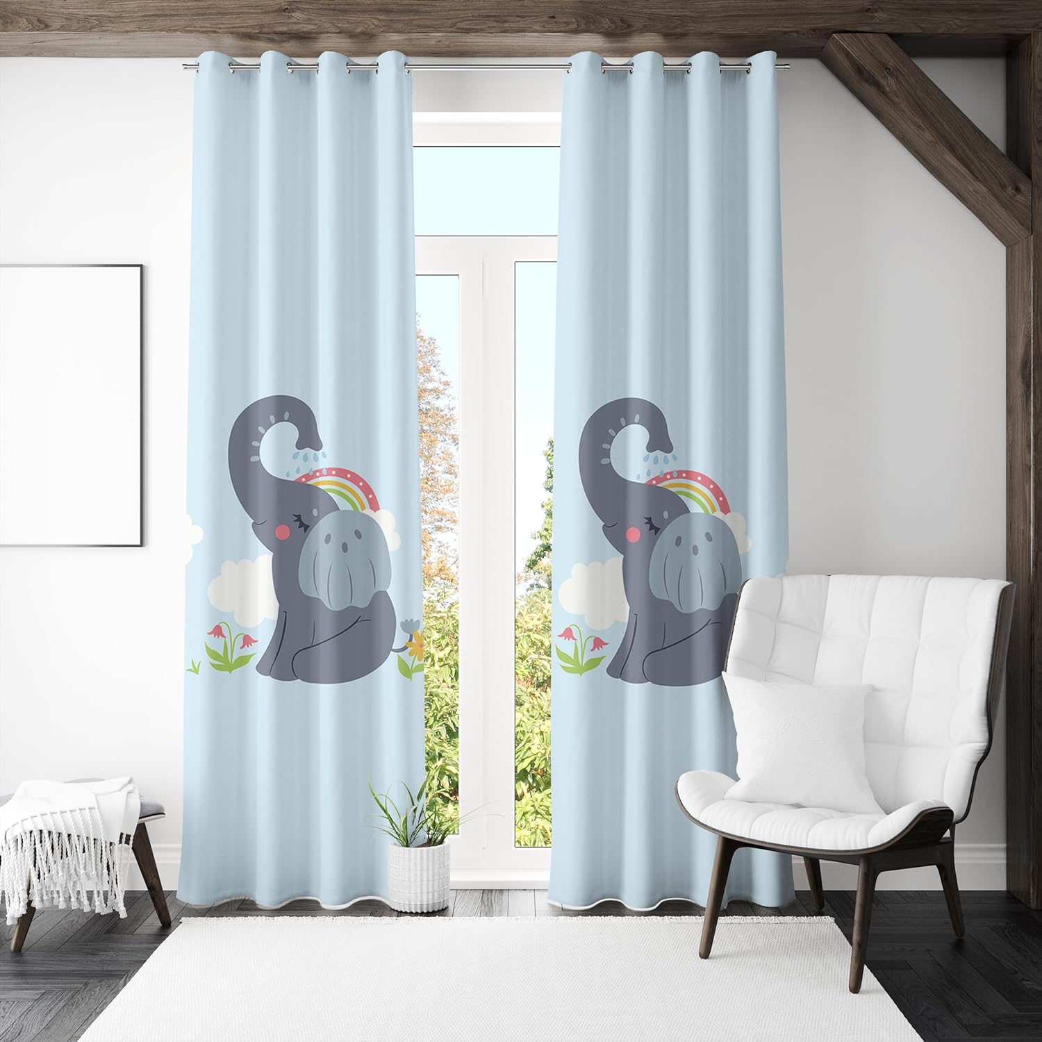 Elephant In The Clouds Premium Printed Velvet Curtains
