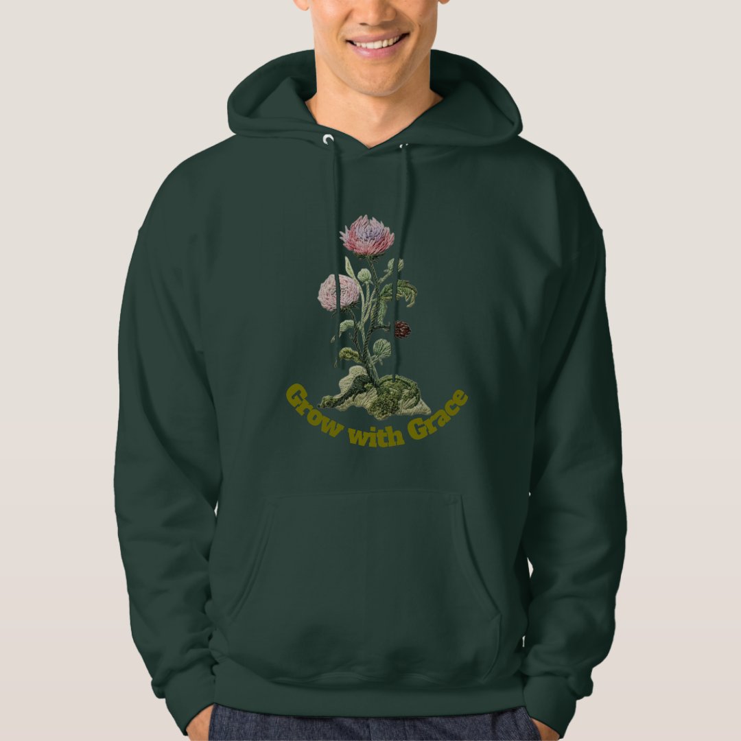 Vintage Embroidered Wildflower Design Hoodie