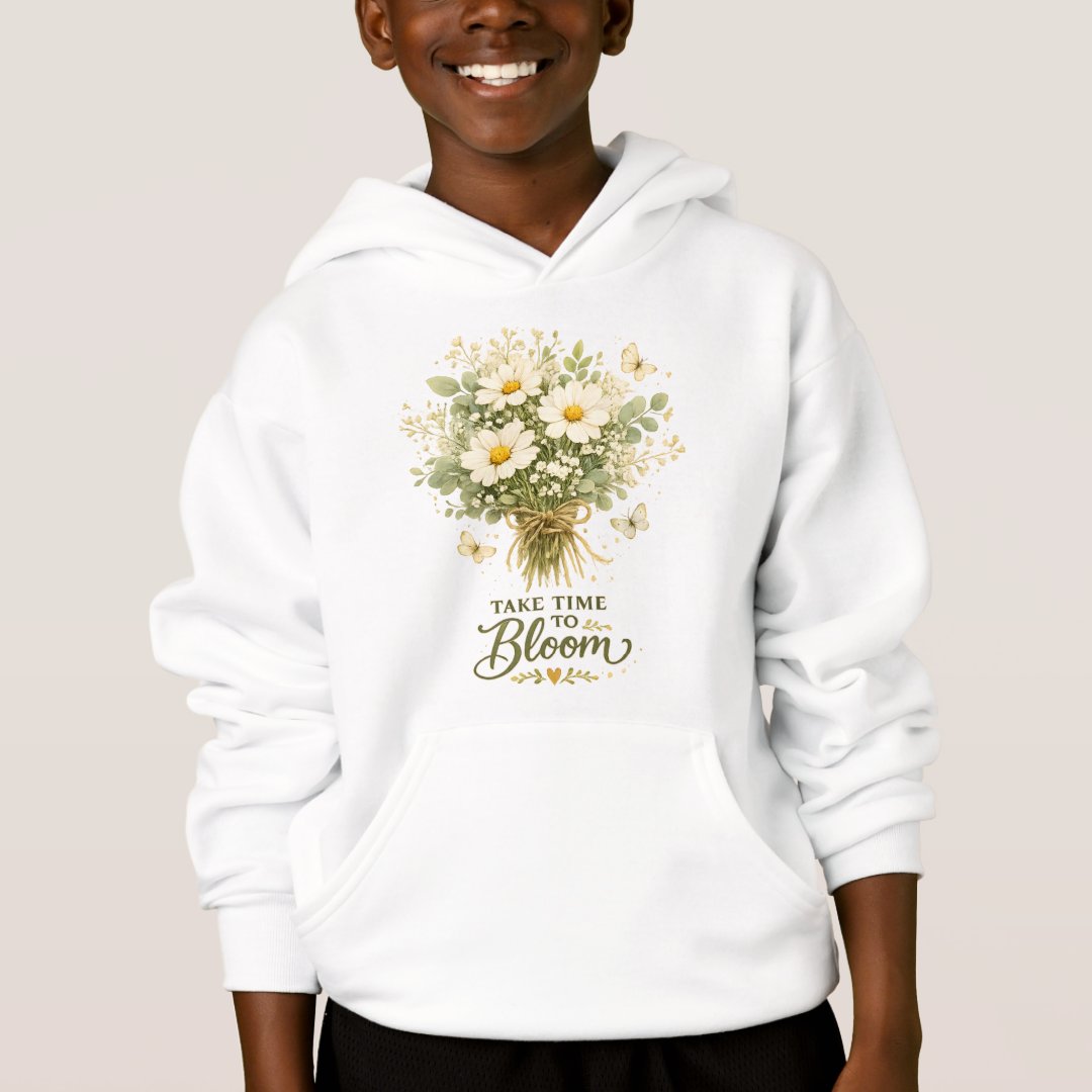 White Wildflower Bouquet Cottagecore Botanical Hoodie