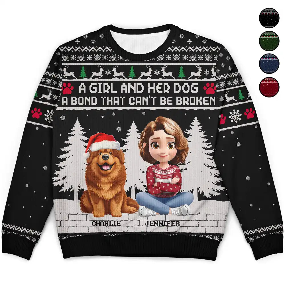 3d Effect A Girl And Her Dog - Personalized Unisex Ugly Sweater