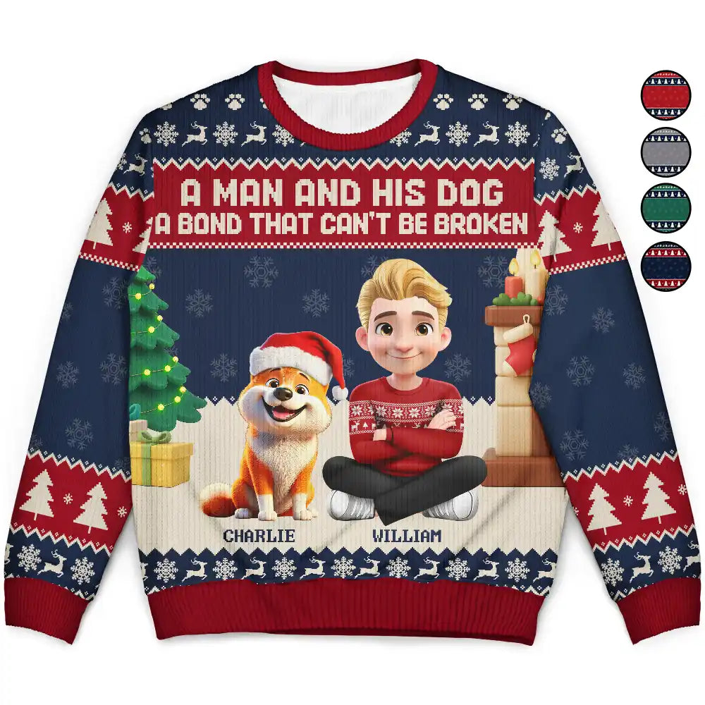 3d Effect A Man And His Dog A Bond That Can'T Be Broken - Personalized Unisex Ugly Sweater