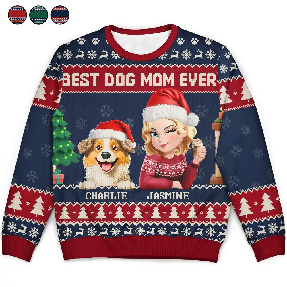 3d Effect Dog Mom Christmas - Personalized Unisex Ugly Sweater