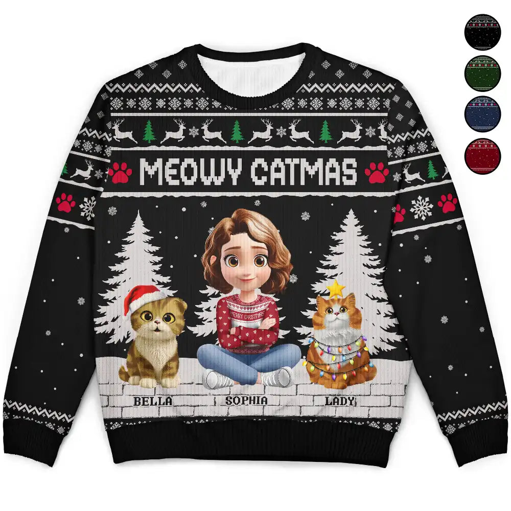 3d Effect Meowy Catmas - Personalized Unisex Ugly Sweater