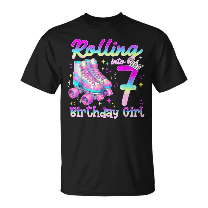 7th Birthday Girl Rolling Skate 7 Year Old Roller Skating T-Shirt