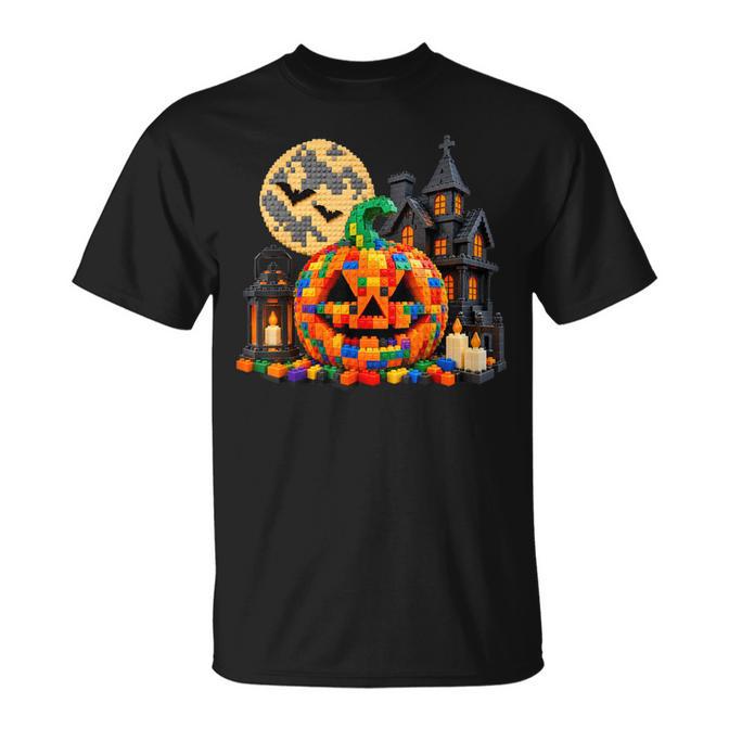 Boys Halloween Pumpkin Building Blocks Kids Haunted House T-Shirt