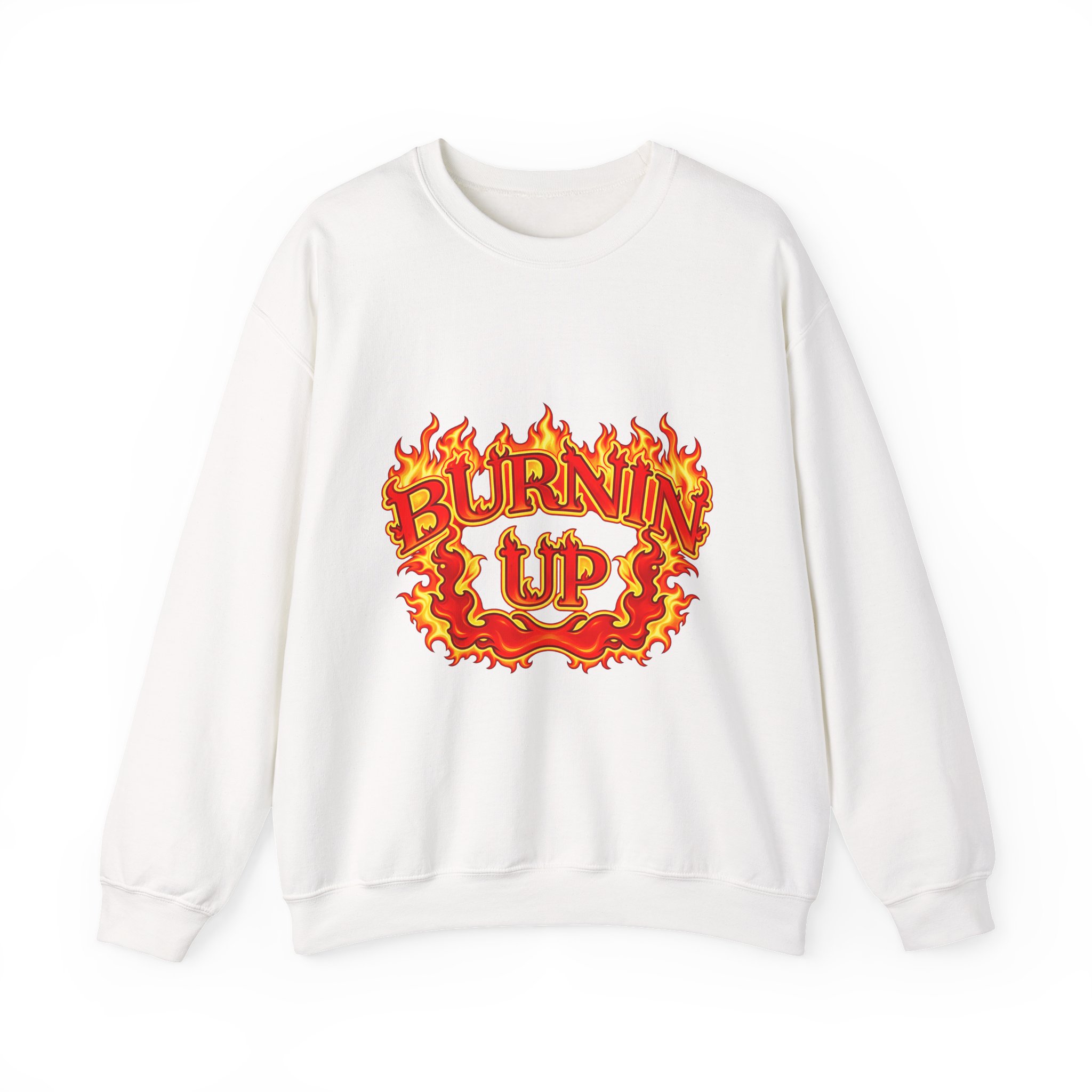 Burnin Up Vintage Flames Crewneck Sweatshirt – Retro Fire Graphic