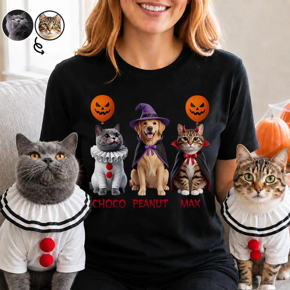 Custom Photo 3d Halloween Themed Pet - Personalized T Shirt
