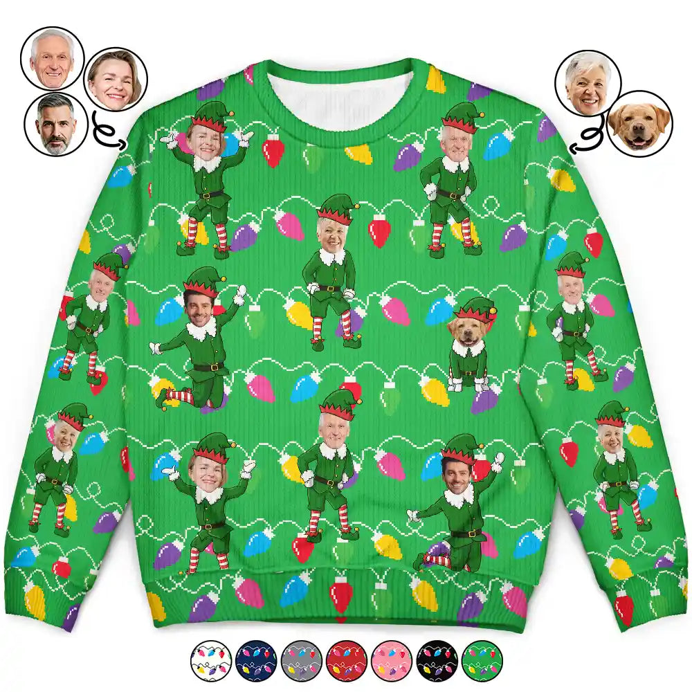 Custom Photo Christmas Family Elves - Personalized Unisex Ugly Sweater