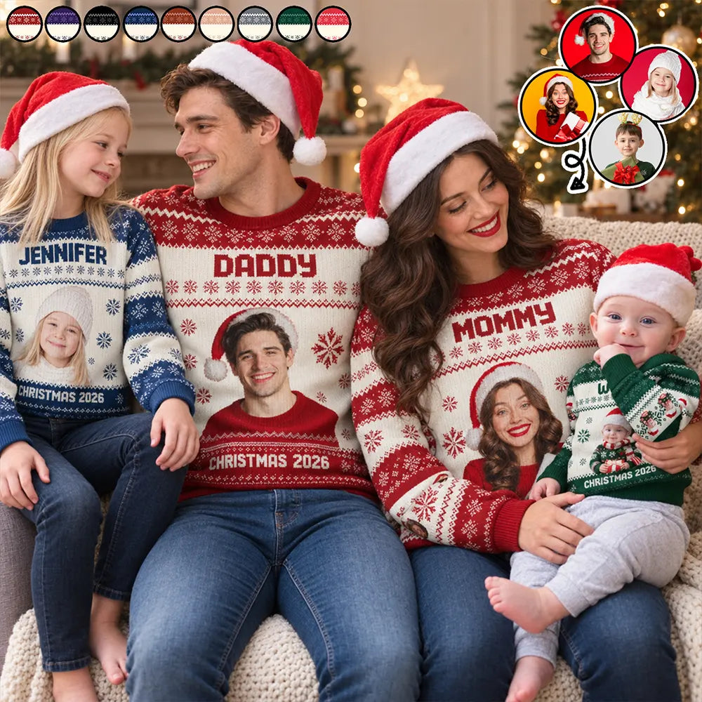 Custom Photo Christmas Family Matching Sweater - Personalized Unisex Ugly Sweater