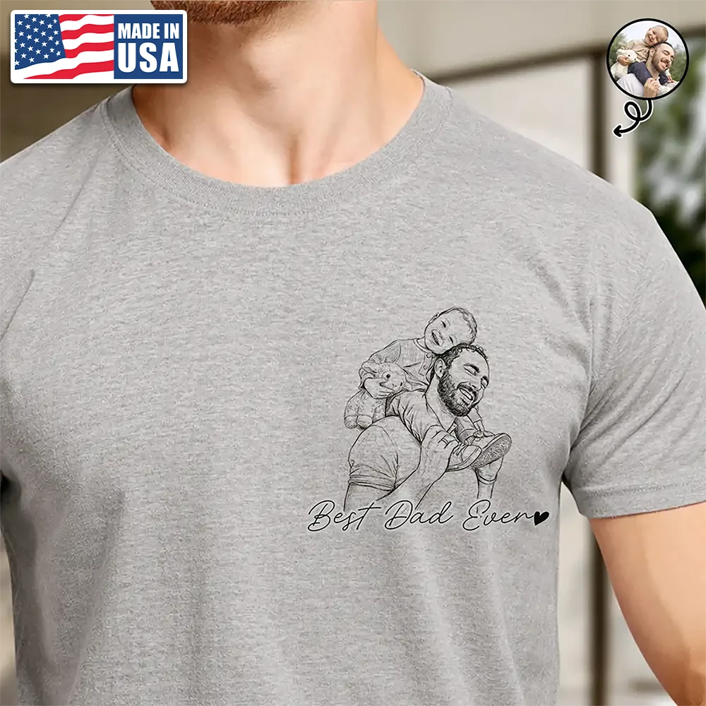 Custom Photo Pencil Sketch Best Dad Grandpa Ever Family Portrait - Personalized T Shirt