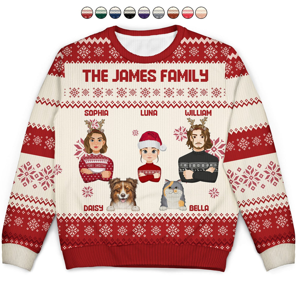 Flat Art Semi-Real Pet - Christmas, Funny Gift For Family, Couple, Parents, Grandparents, Dog, Cat Lovers - Personalized Unisex Ugly Sweater