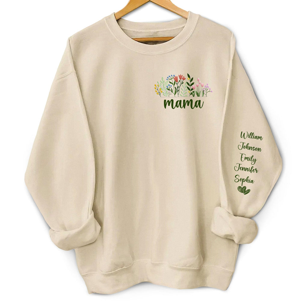 Floral Mama Title - Birthday, Loving Gift For Mom, Mother, Grandma, Grandmother - Personalized Unisex Sweatshirt With Design On Sleeve