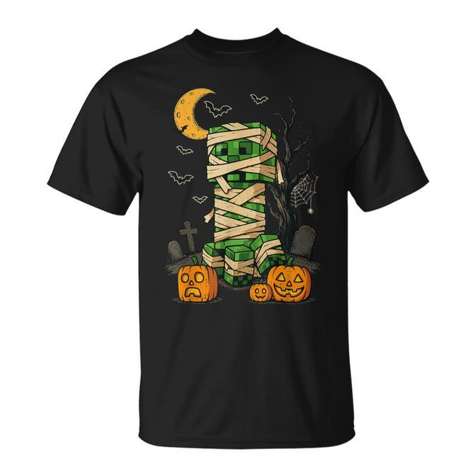 Halloween Gamer Pixel Monster Mummy Gaming Costume Boys Kids T-Shirt