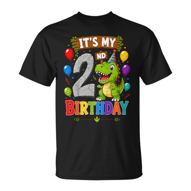 Kids 2 Years Old Boys T-Rex Dinosaur Rawr Its My 2nd Birthday T-Shirt