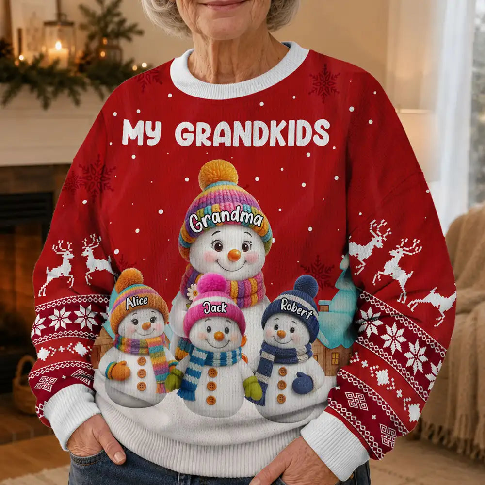 My Grandkids Snowman 3d Effect - Personalized Unisex Ugly Sweater