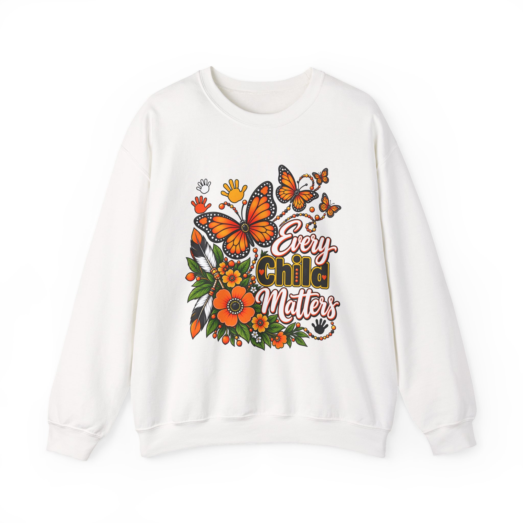 Orange Butterfly Floral Kindness Crewneck Sweatshirt