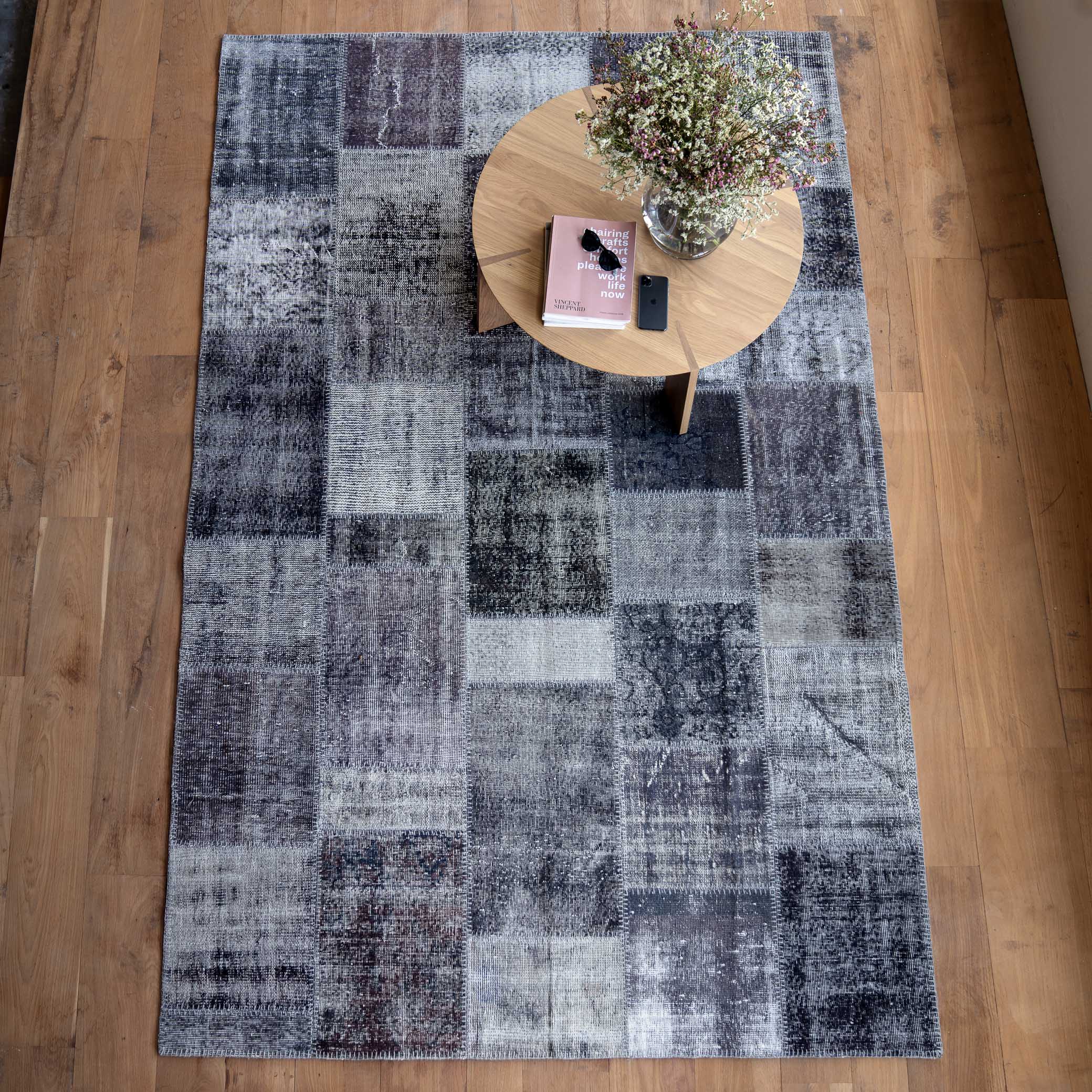 Patchwork Rug | Charcoal-Grey W303 X L200cm