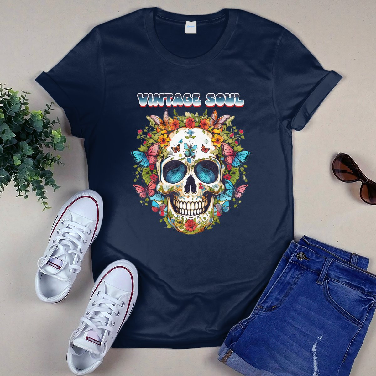 Vintage Soul Floral Skull T-Shirt