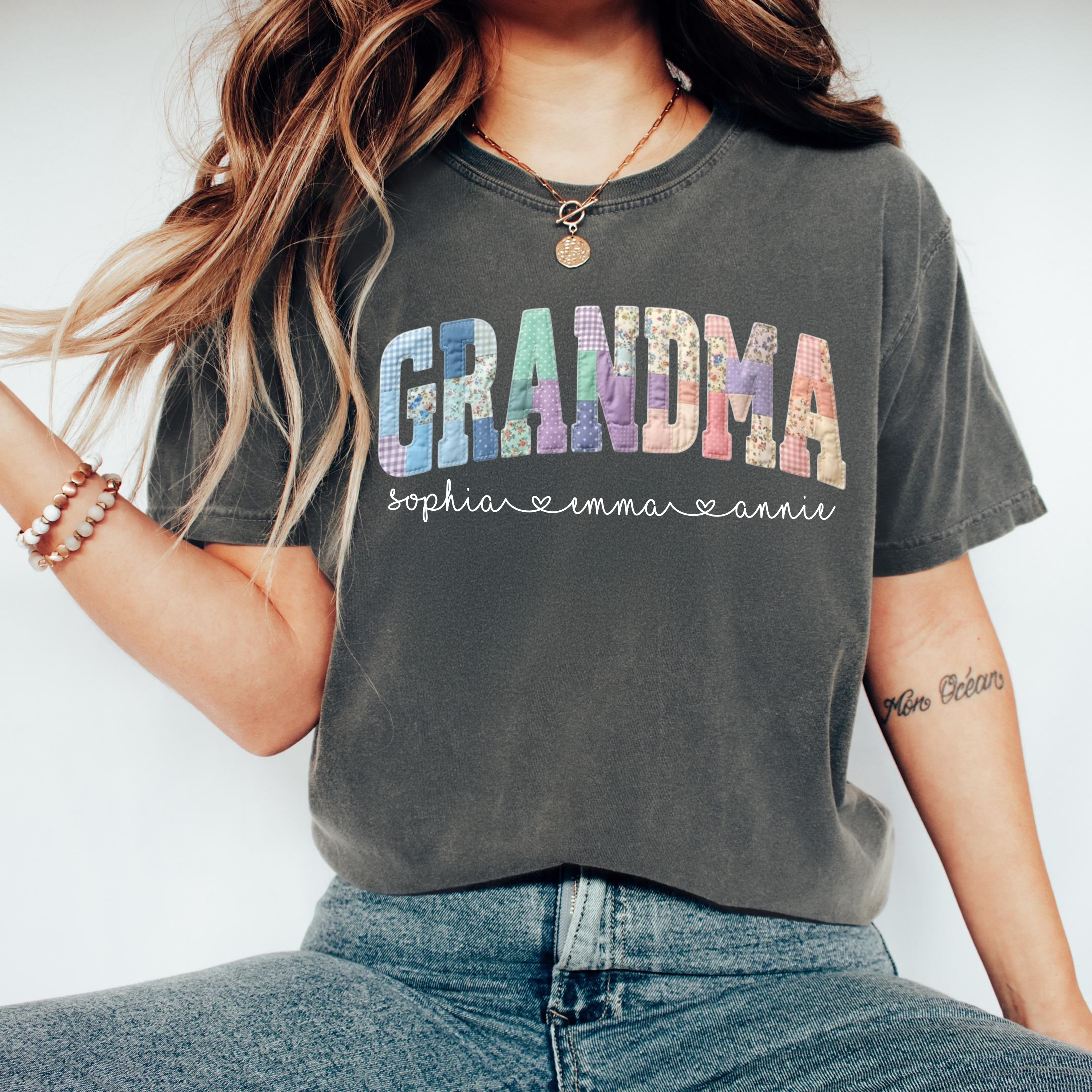 Colorful Grandma Shirt With Grandchildren Names
