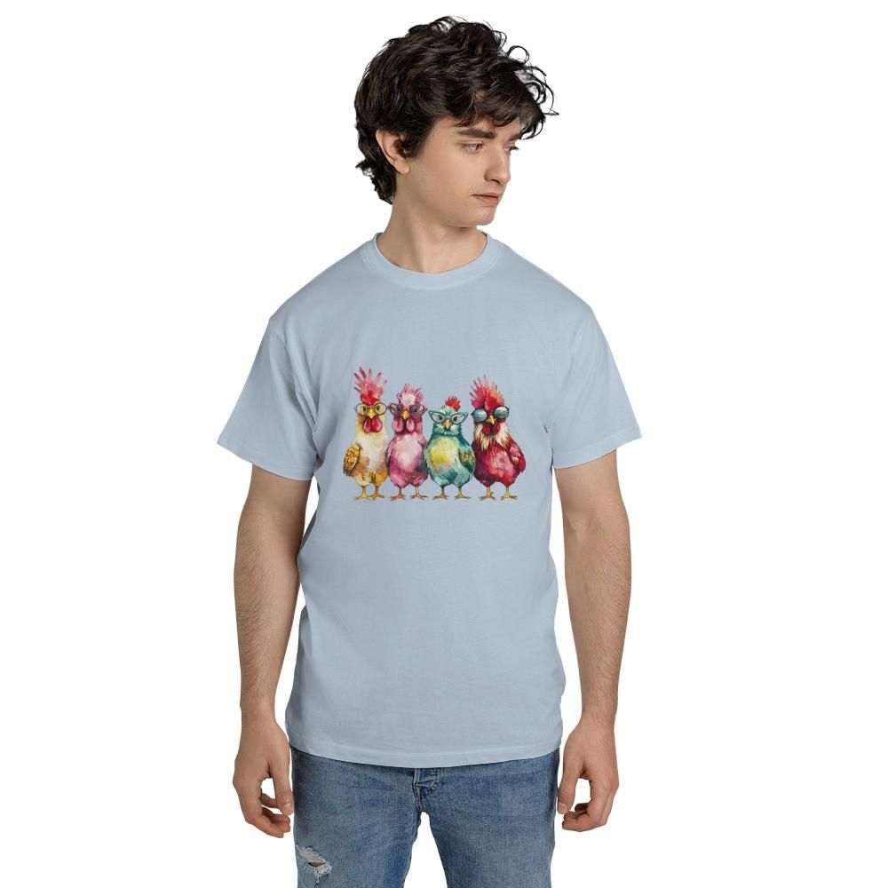 Colorful Chickens In Glasses T-Shirt