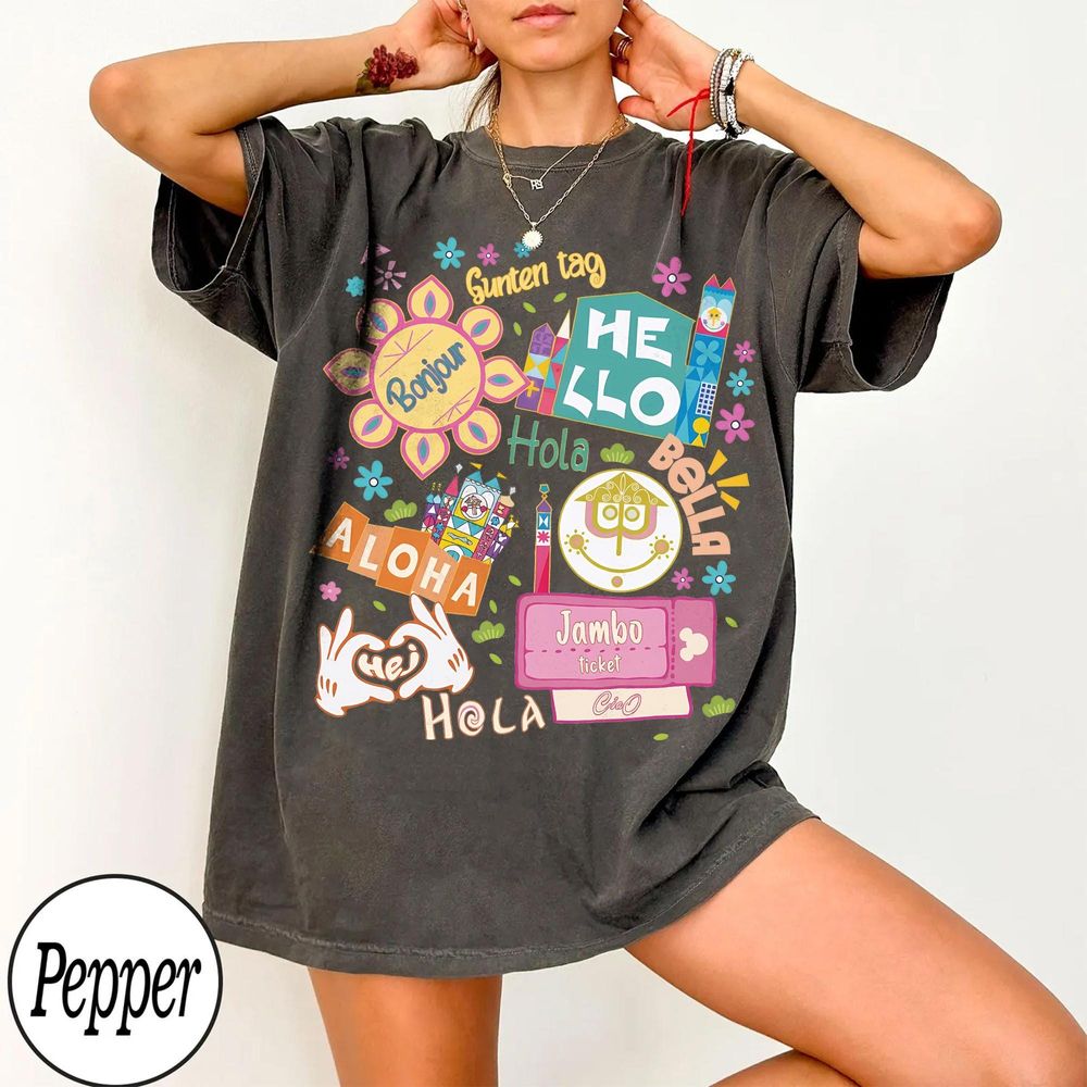 Colorful Multilingual Greeting Graphic T-Shirt