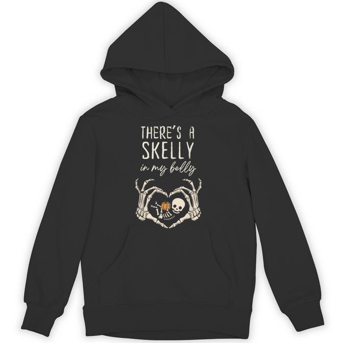 Retro Skeleton There'S Skelly In My Belly Pregnant Halloween Hoodie