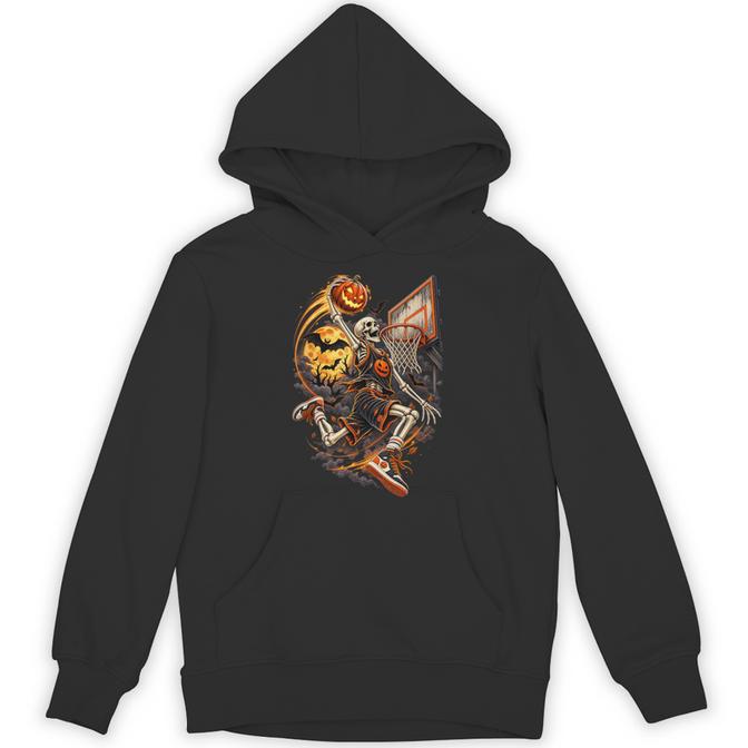 Spooky Skeleton Dunk Basketball Boys Halloween Hoodie